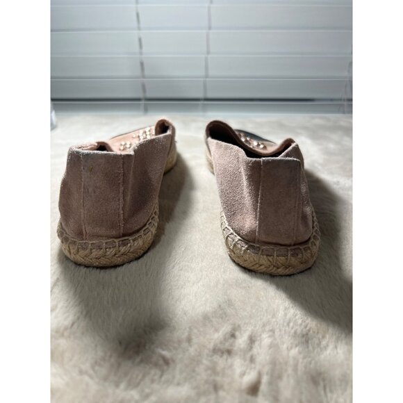 Tory Burch Pink Suede Espadrille Flats W/ Pearl Logo & Black Toe Cap - Picture 7 of 13